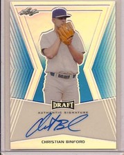 CHRISTIAN BINFORD 2014 LEAF METAL DRAFT ON CARD AUTO - BLUE PRISMATIC /50