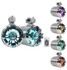 2 Rockville WB65KLED 6.5" 600w Metal Marine Wakeboard LED Tower Speakers Remote