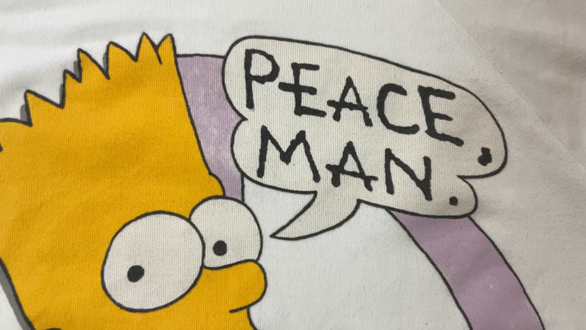 【Paragraph】25SS★ No.27 VINTAGE CARTOON CREW Vintage 90s Bart Simpson Peace Man Sweatshirt Big Graphic