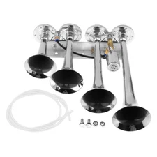 12V / 24V Silver Air Horn 185db Super Loud Four Trumpet for Truck / Train / Boat