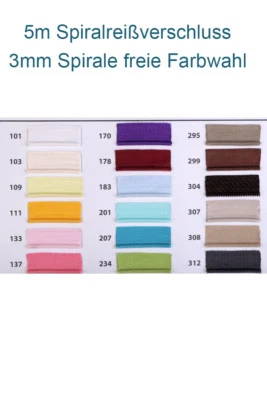 5m endlos Reißverschluss 0,39 €/m 3mm + 10 Zipper Meterware Reißverschlüsse TOP