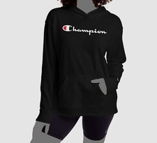 40 Champion Women's Black Logo Drawstring Long Sleeve Hoodie Sweater Size S