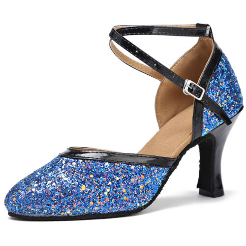 Women Girls Ballroom Latin Tango Modern Samba Salsa Dance Shoes Suede Sole Heels - Picture 15 of 21