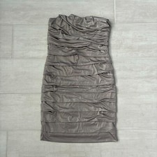 Studio Y Strapless Bodycon Silver Metallic Ruched Layered Mini Dress Party M