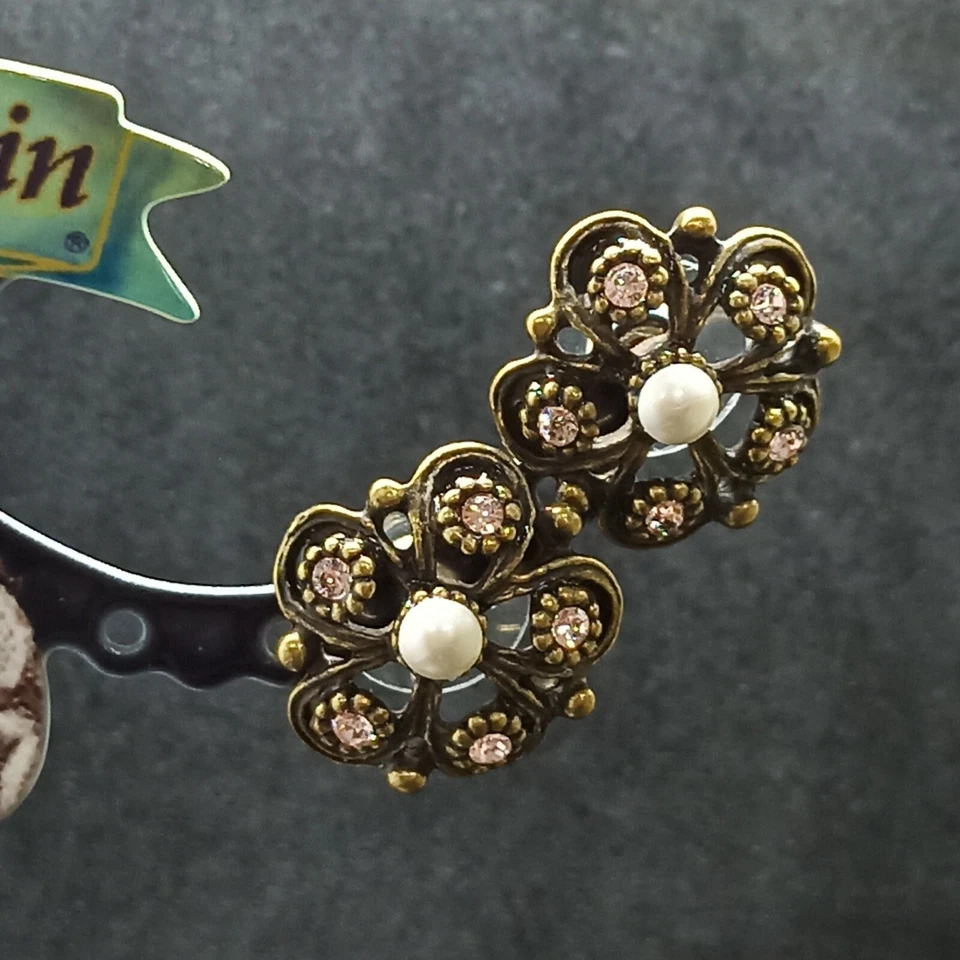 Pendientes Michal Negrin Flor Poste Grande Con Cristales Swarovski Perla Regalo Nuevos Foto 2 de 4