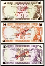 Fiji 1 5 10 Dollars ND(1969) P59s P61s P62s AUNC / Specimen