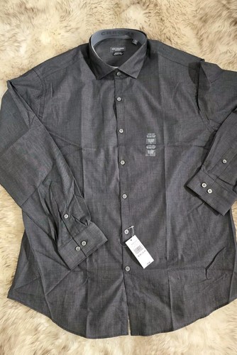 Van Heusen Mens Collard Dress Shirt 'Extra Slim Charcoal Gray Button Up Sz L New - Picture 6 of 6