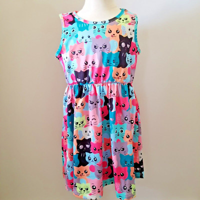 Kitty Cats Expressions Sleeveless A Line Dress w/ Matching Bucket Hat Size 5 Y