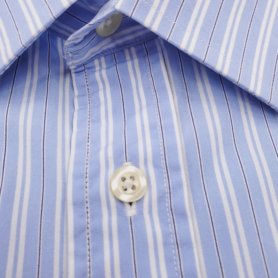 Hickey Freeman 衬衫男式 16 蓝色白色条纹纽扣圆形袖口 — 第 4/4 张图片