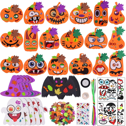 Thanksgiving Pumpkin Foam DIY Craft Set,330 Pc Fall Pumpkin Ghost Spider Bat Aut