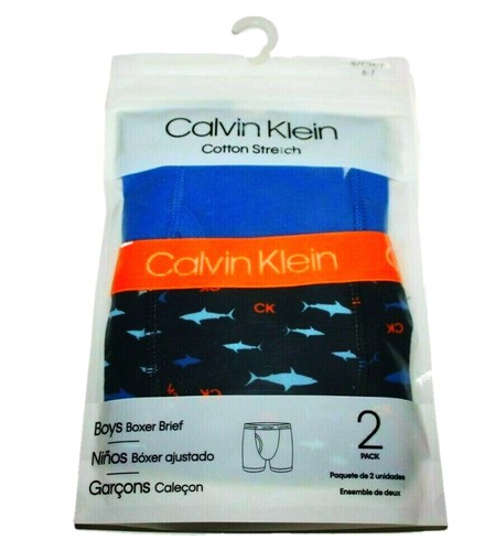 Calvin Klein Boys 2 Pack Boxer Briefs Blue Gray Navy Black Red Green New Cotton - Picture 3 of 33