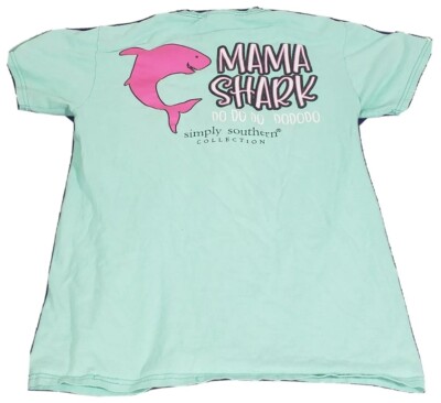 Simply Southern Womens T-Shirt Size Small Blue Short Sleeve Mamma Shark Do Do Do
