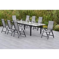 Merxx GartenmöBel Carrara Set 9Tlg. 8 Klappsessel+1 Semi Ausziehtisch, Aluminium