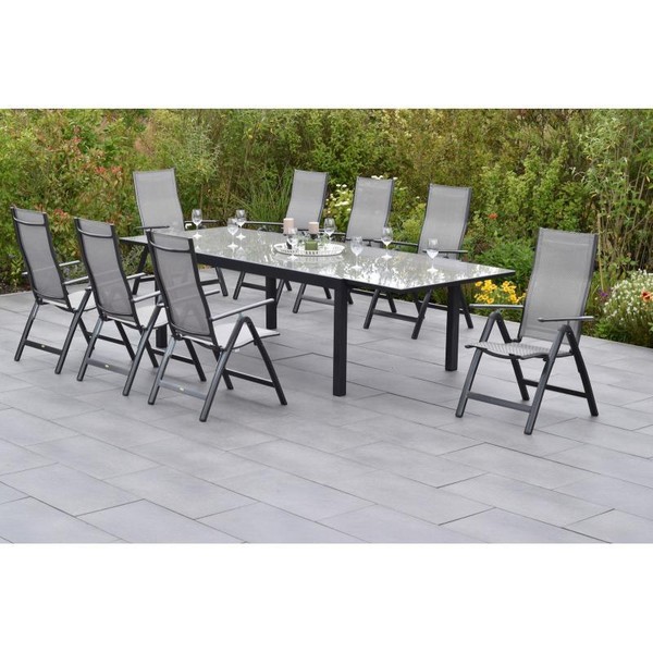 Merxx GartenmöBel Carrara Set 9Tlg. 8 Klappsessel+1 Semi Ausziehtisch, Aluminium-image