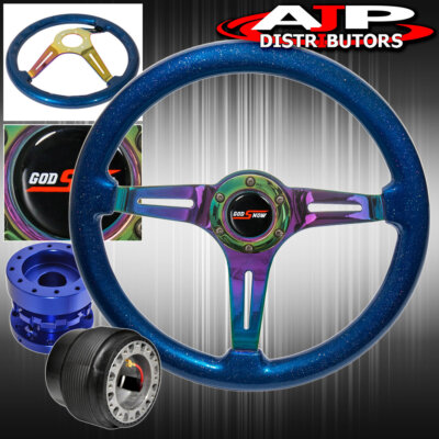 Blue Extender For 89-05 Eclipse + Metallic Blue Neo Chrome Center Steering Wheel