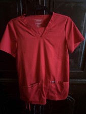 Red Scrub Set With Low Wasted Flared Bottoms