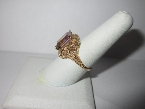 LARGE Purple Yellow Ametrine Solitaire Ring 14k Yellow Gold Sz 8.25 Not scrap J1 - Foto 5 di 10