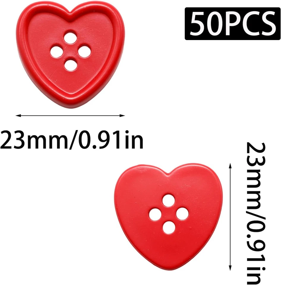 50 Pack Colorful Heart Shaped Buttons, Multicolor Resin Buttons Assorted for Sew - Image 2 of 4