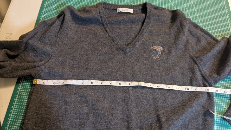 Versace Collection Wool  Sweater Mens Size XXL  Dark Gray Medusa Logo - Image 4 of 4