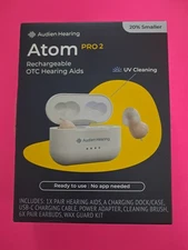 NEW - Audien ATOM PRO 2 Wireless Rechargeable OTC Hearing Aids - Free ShipN!