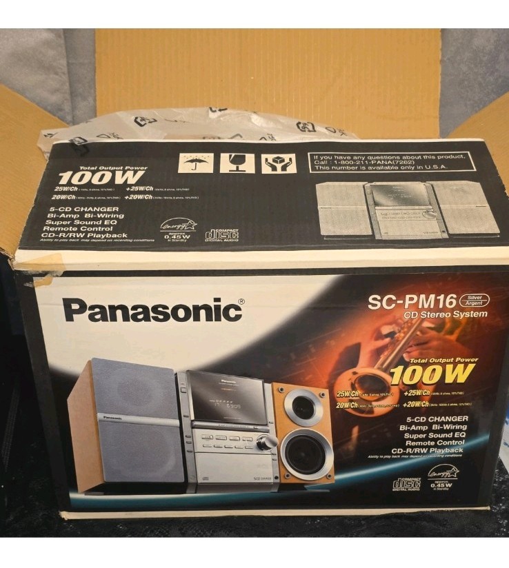 Panasonic SC-PM16 CD Stereo System 5-CD Changer 100W Remote Bi-Amp