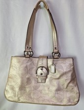 Coach Signature Metallic Gold Leather Buckle Satchel Shoulder Bag /w Coin Purse