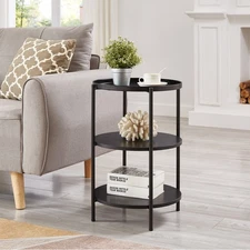 Foldable Steel Tray Top End/Side Table, with 3-Tier Storage Shelves for Living R