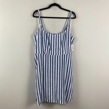 Old Navy Fit & Flare Linen-Blend Mini Dress Size XL Pockets Blue White Stripe