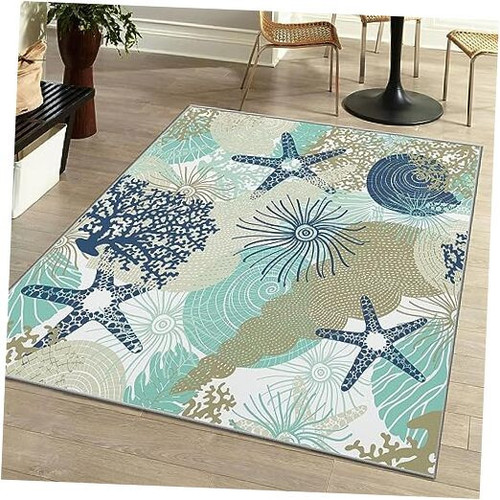 Coastal Area Rugs Nautical Beach Themed Non-Slip Machine Washable Rugs Modern