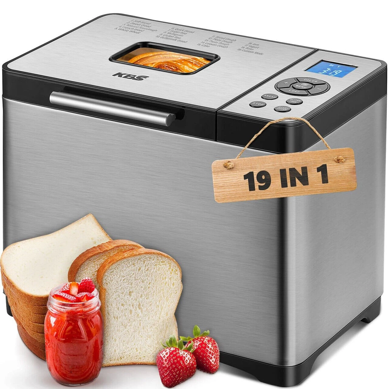 KBS 19-in-1 Programmable Bread Maker,2LB Large Bread Machine Stainless Steel wit