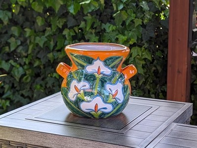 Stunning 10.5'' Lily Planter is a Ceramic Talavera Flower Pot Handmade