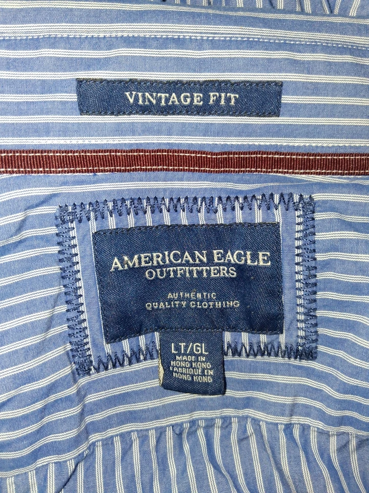 Camisa social listrada azul masculina American Eagle Outfitters tamanho LT/GL - Imagem 2 de 3