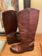 Frye 3475448-RDD Melissa Button Tall Brown Leather Riding Boots Size 6.5