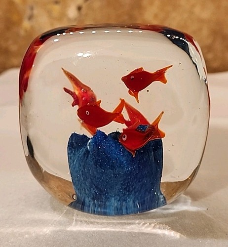 Fish Paperweight-Art Glass Aquarium Blown Glass Murano Style