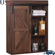 Vintage Farmhouse Wall Mounted Storage Cabinet W/ Adjustable Shelves Hidden Door