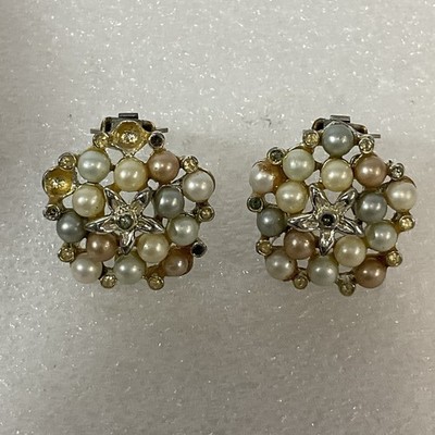 Vintage Marbella Starfish &FauxPearl Clip On Earrings With Missing Pearl&Stone
