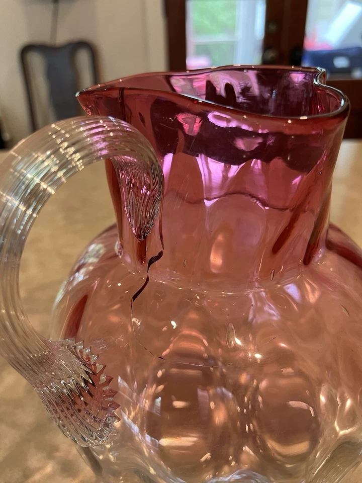 Antique Victorian Inverted Thumbprint Pitcher Rubina Glass by Phoenix Glass - Image 3 of 4