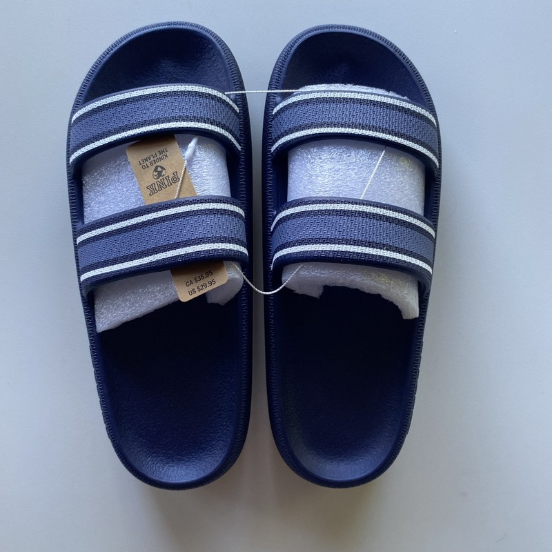 VICTORIA'S SECRET PINK DOUBLE STRAP PILLOW SLIDES LARGE NAVY WATER SHOES NEW