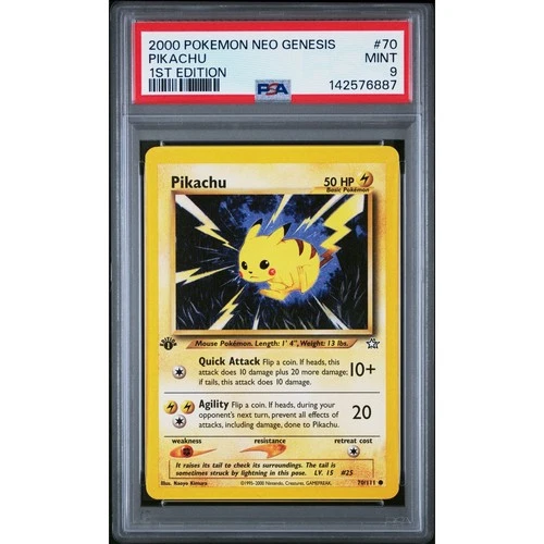 PSA 9 MINT Pikachu 1st Edition 70/111 Pokémon 2000 Neo Genesis Common Graded
