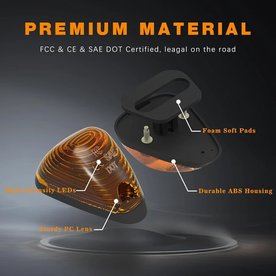 Luces LED marcadoras de techo para cabina de 5 piezas - lente ámbar/humada, 12 V, súper brillantes, resistentes al agua Foto 3 de 4