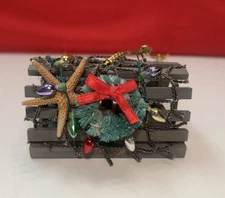 Lobster Trap Ornament with Star Fish Christmas Wreath Faux Lights Netting