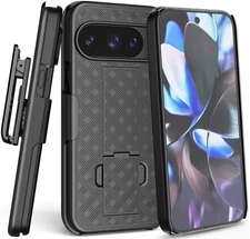 Slim Hard Case Stand Belt Clip Holster for Pixel 10 / Pixel 10 Pro Phone - Black