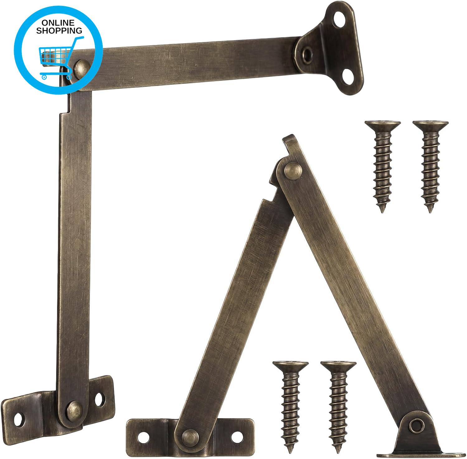 2PCS Lid Support Hinge, Toy Box Hinges Antique Bronze Folding Lid Support Hinges