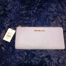 Nwt michael kors powder blue jet set travel lg 3 qtr zip saffiano leather wallet