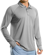 Men'S Long Sleeve Golf Polo Shirt UPF 50 Lightweight Sun Protection Cool SPF Hi