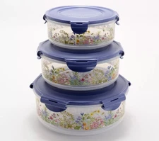 LocknLock 3-Piece Nestable Floral Printed Canisters K99013 Dusty Purple