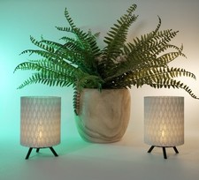 Pair Diamond Pattern Tealight Table Lamps Marble Polymer Made In USA