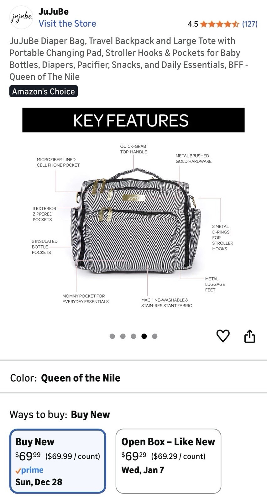 JuJuBe BFF Bolsa de Pañales / Mochila Convertible - Reina del Nilo - Totalmente Nueva