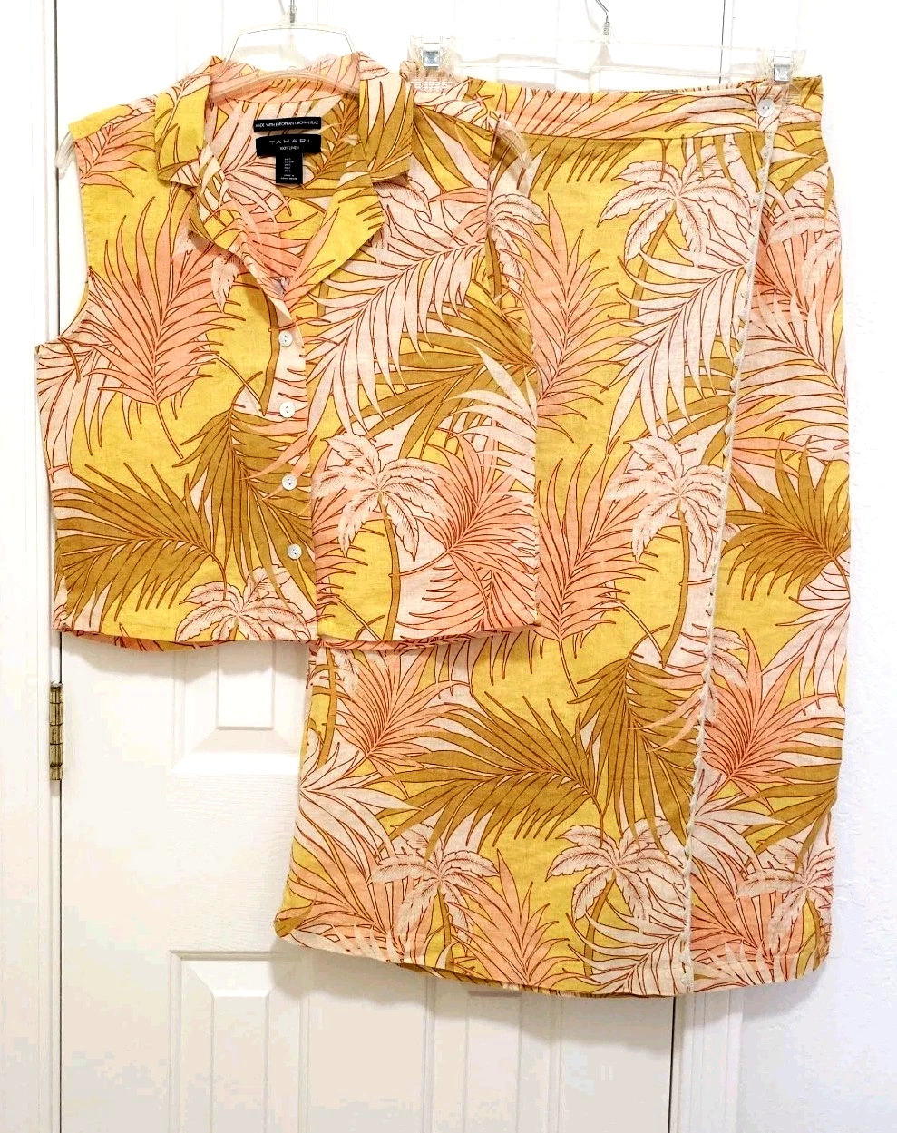 NEW Tahari 2pc SET Flax Linen Skirt Tank Top European Flax Tropical Small Medium