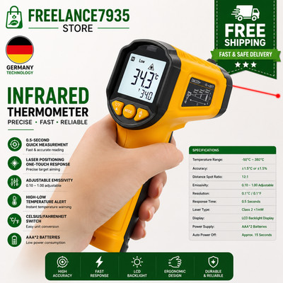 Infrarot Thermometer Pyrometer Temperaturmessgerät Profi IR -50°C ~600°C Laser